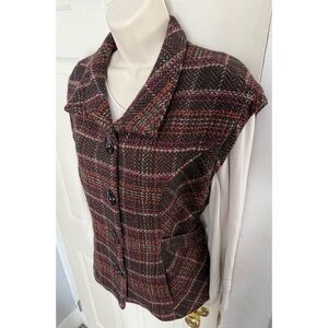 CAbi Tweed Vest Cinch Waist Mod Brown & Pink Plaid Size Small